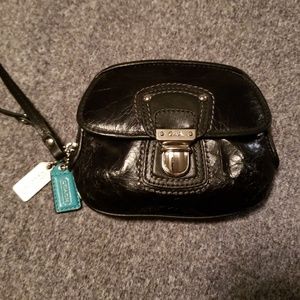 Coach black leather wristlet pouch